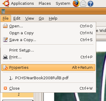 File menu on Evince File menu on Evince