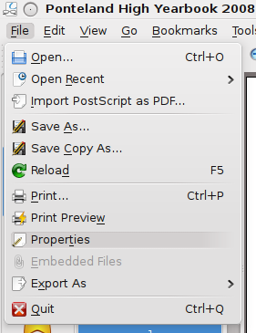 File menu on Okular File menu on Okular