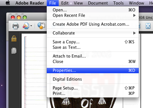 File menu under Mac OS X File menu under Mac OS X